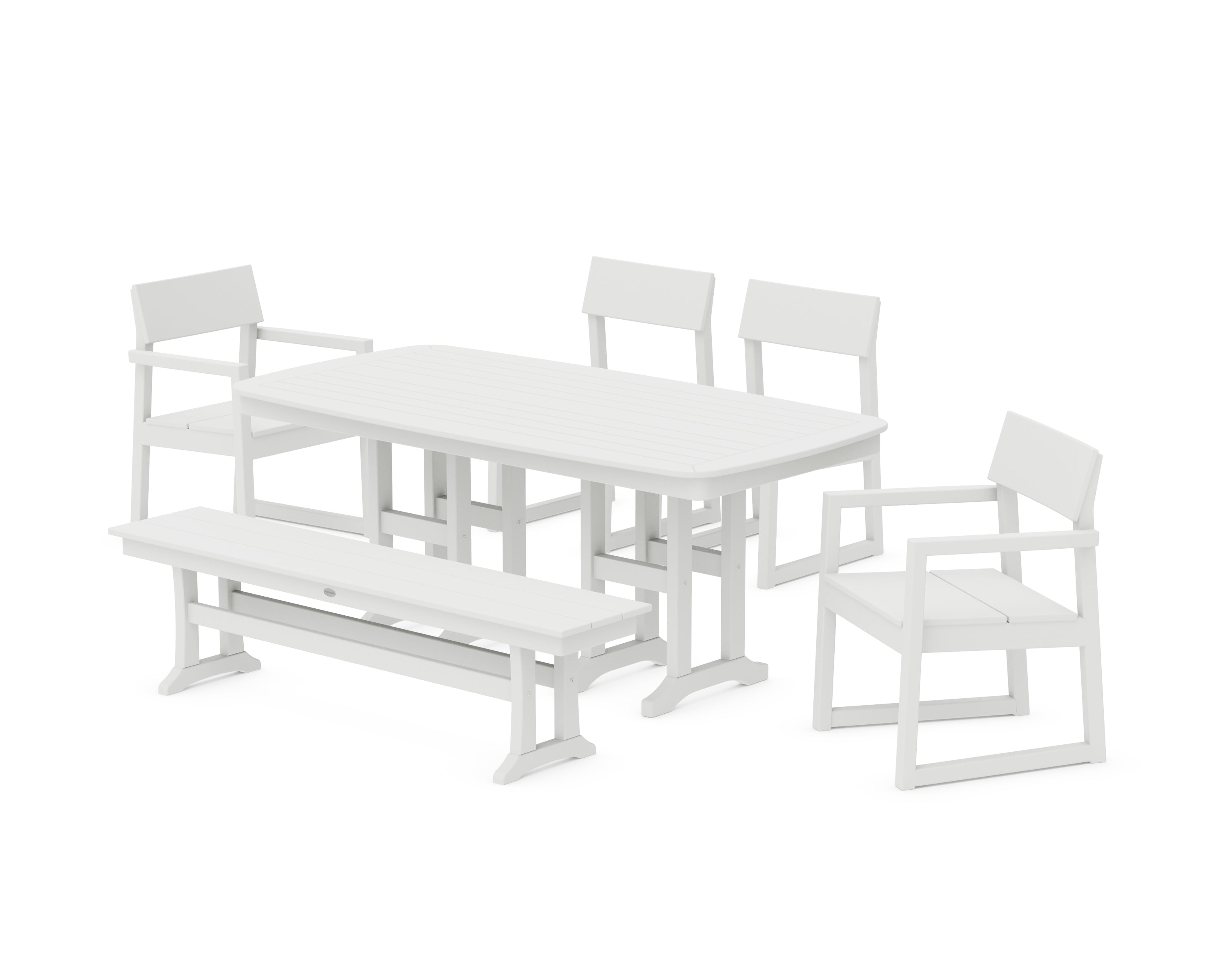 POLYWOOD® EDGE 6-Piece Dining Set with Bench in White