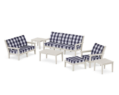 POLYWOOD® Chippendale 7-Piece Deep Seating Set in Sand / Buffalo Plaid Navy