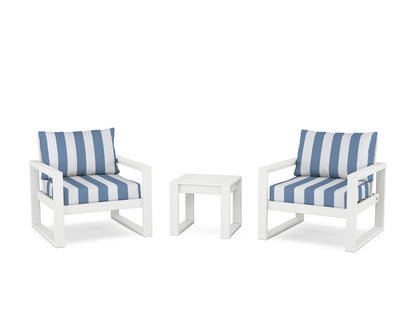 POLYWOOD® EDGE Sectional 3-Piece Deep Seating Set in White / Cabana Stripe Sky Blue