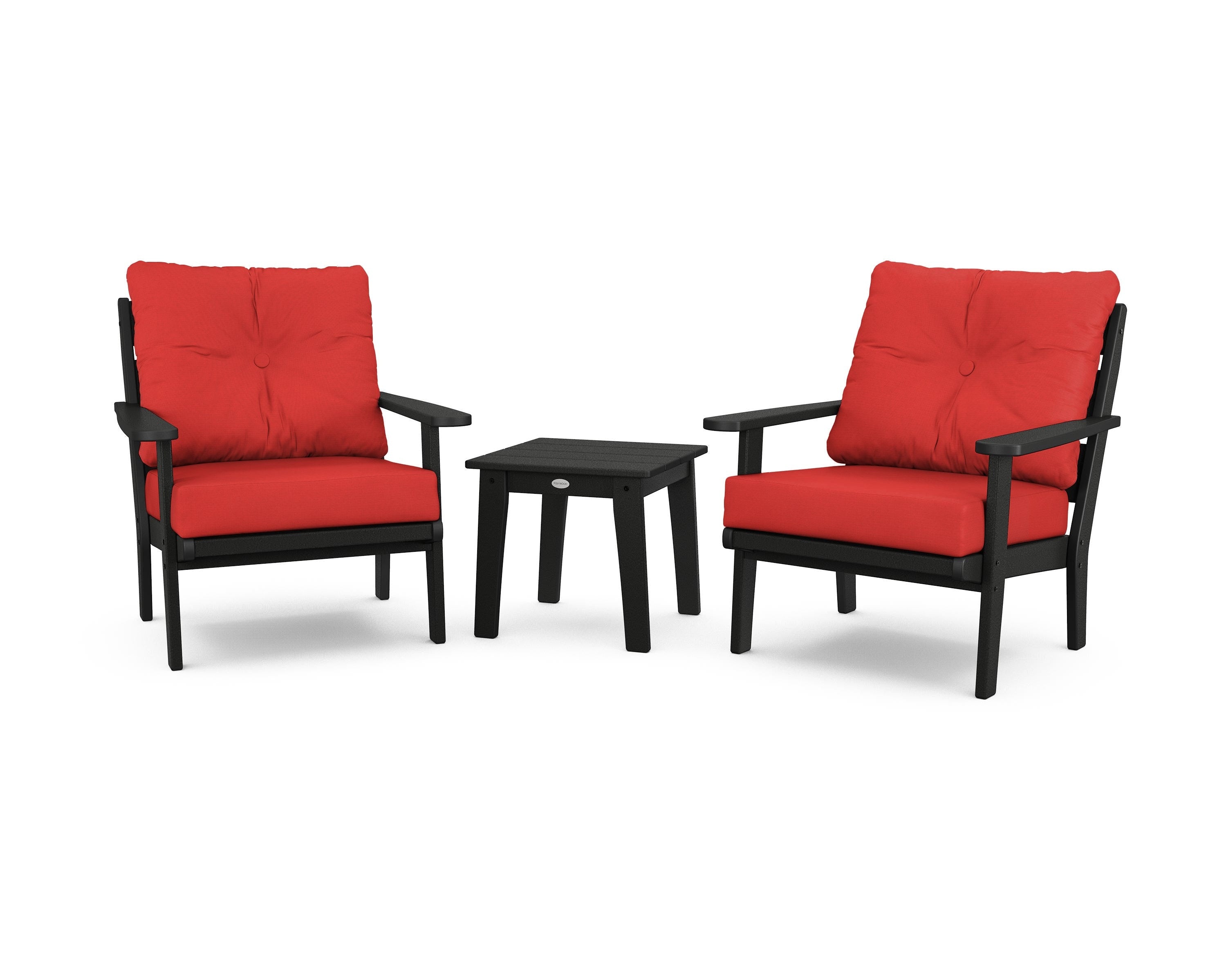 POLYWOOD® Lakeside 3-Piece Deep Seating Chair Set in Black / Crimson Linen