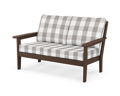 Country Living Cottage Deep Seating Loveseat in Mahogany / Buffalo Plaid Grey Mist