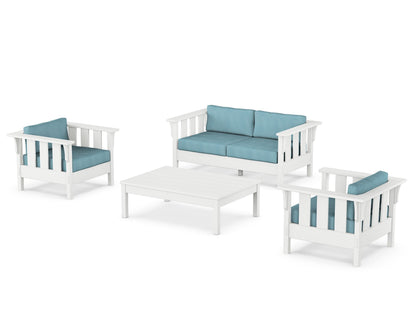 Martha Stewart by POLYWOOD® Acadia 4-Piece Deep Seating Set with Loveseat in White / Lattice Sky Blue
