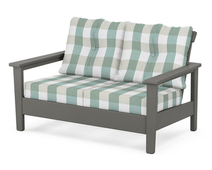 POLYWOOD® Prescott Deep Seating Loveseat in Slate Grey / Buffalo Plaid Glacier Spa