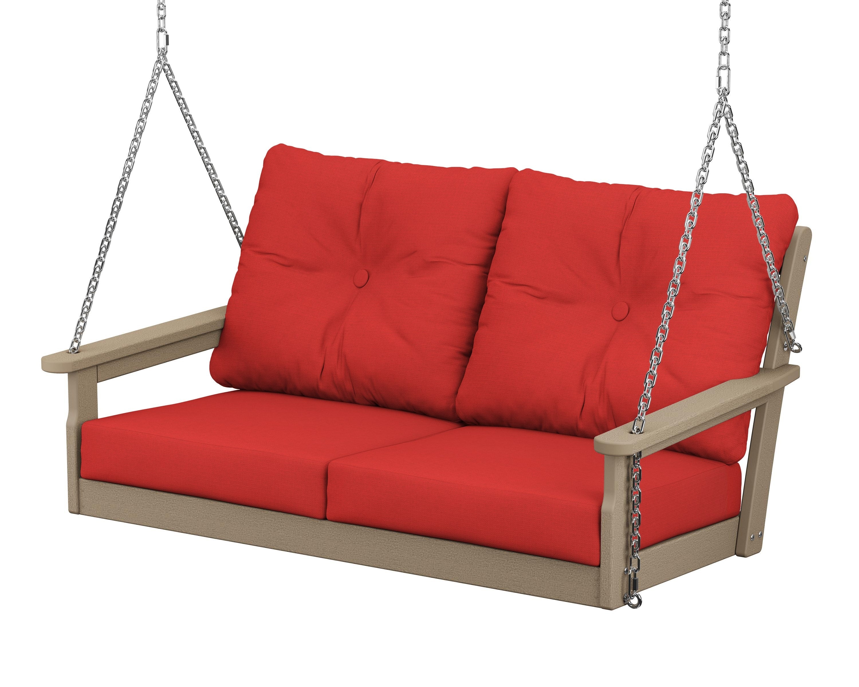 POLYWOOD® Vineyard Deep Seating Swing in Vintage Sahara / Crimson Linen