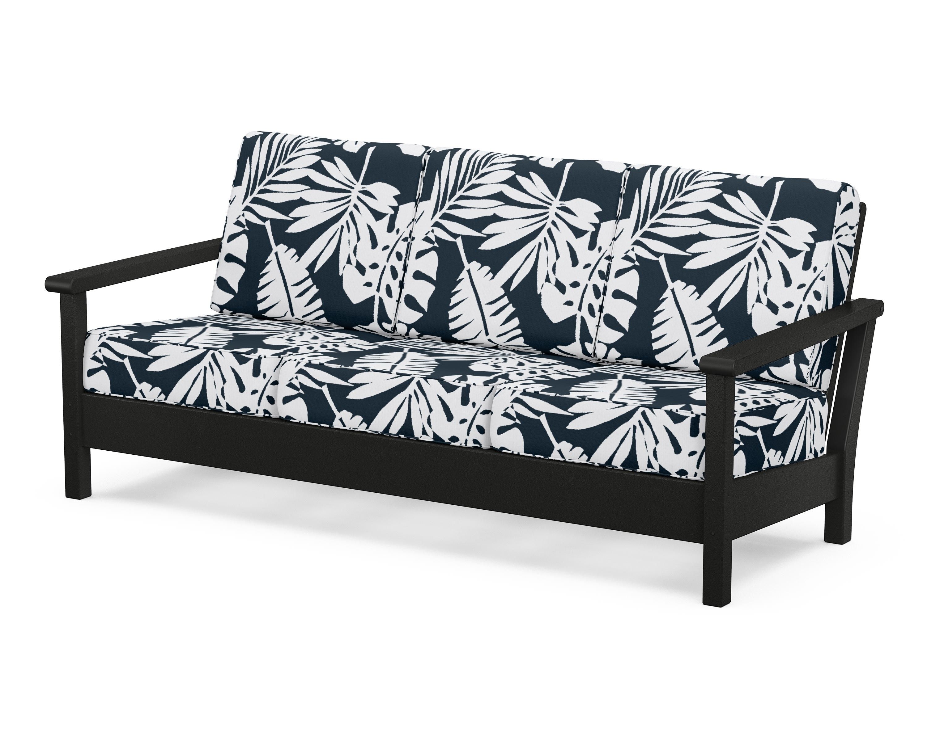 POLYWOOD® Harbour Deep Seating Sofa in Black / Leaf Marine Indigo
