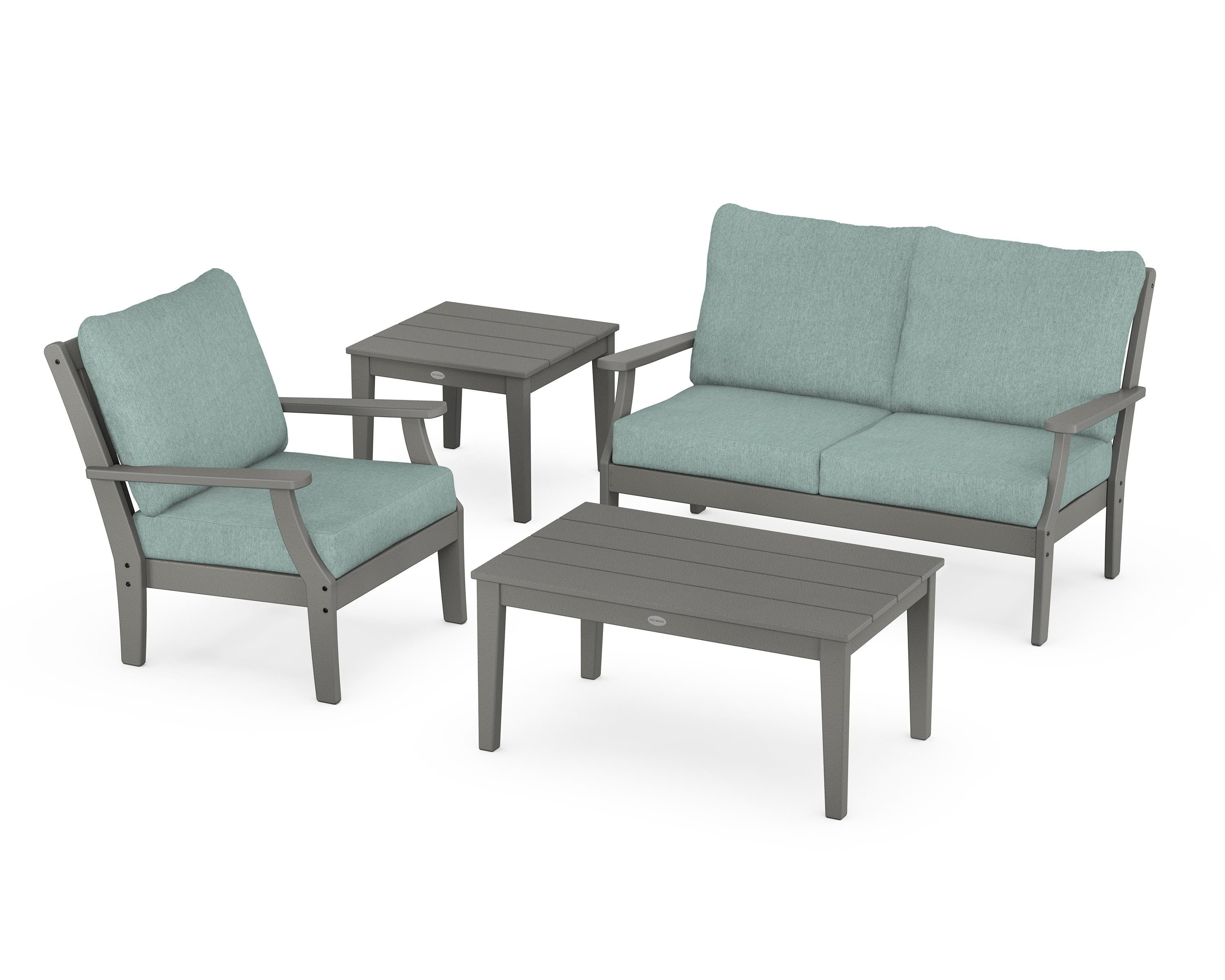 POLYWOOD® Braxton 4-Piece Deep Seating Set in Slate Grey / Glacier Spa