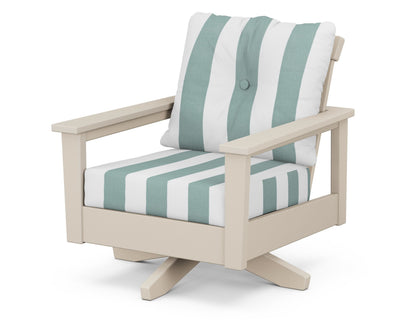 POLYWOOD® Prescott Deep Seating Swivel Chair in Sand / Cabana Stripe Glacier Spa