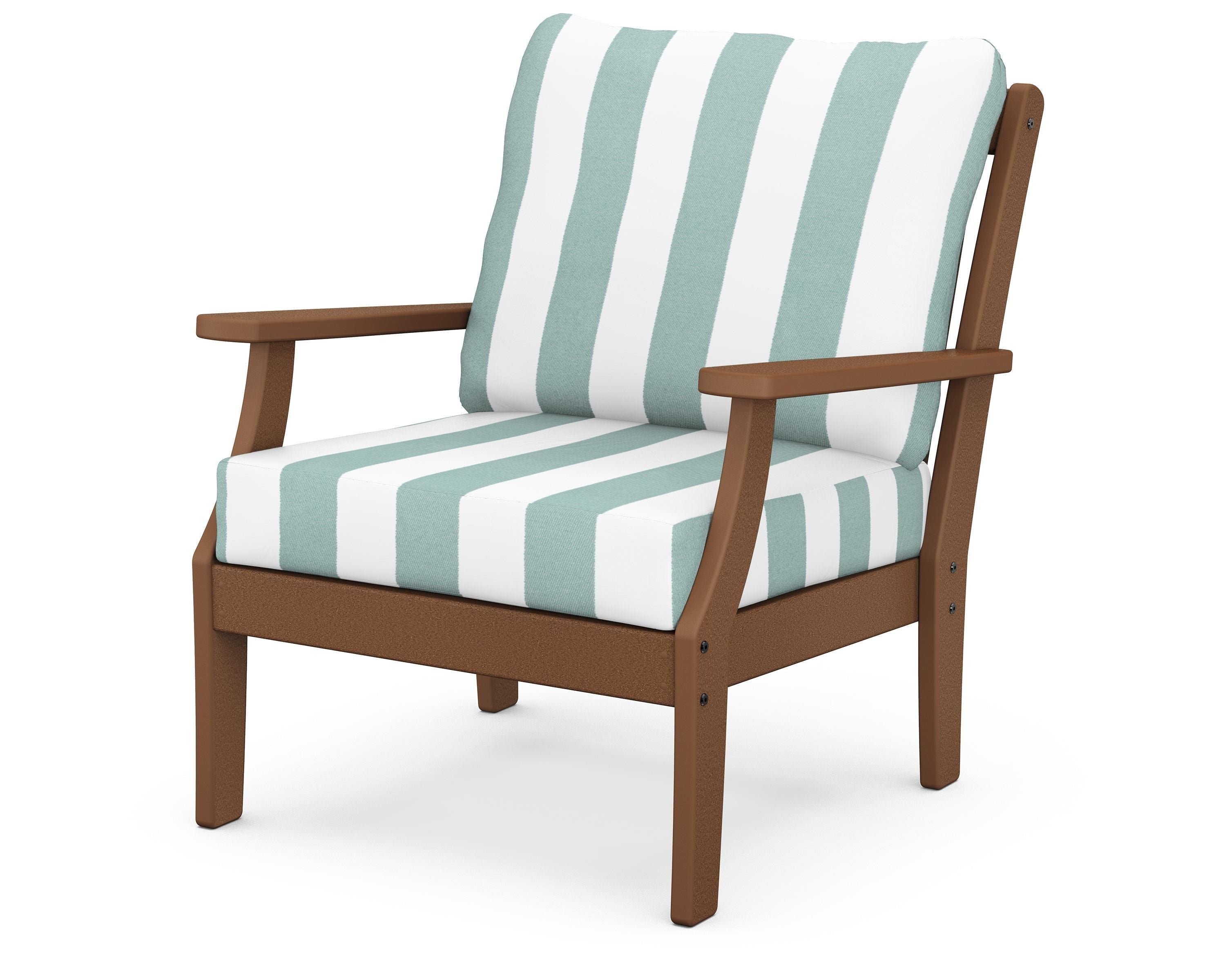 POLYWOOD® Braxton Deep Seating Chair in Teak / Cabana Stripe Glacier Spa