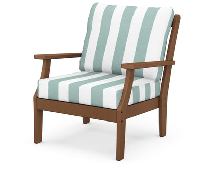 POLYWOOD® Braxton Deep Seating Chair in Teak / Cabana Stripe Glacier Spa