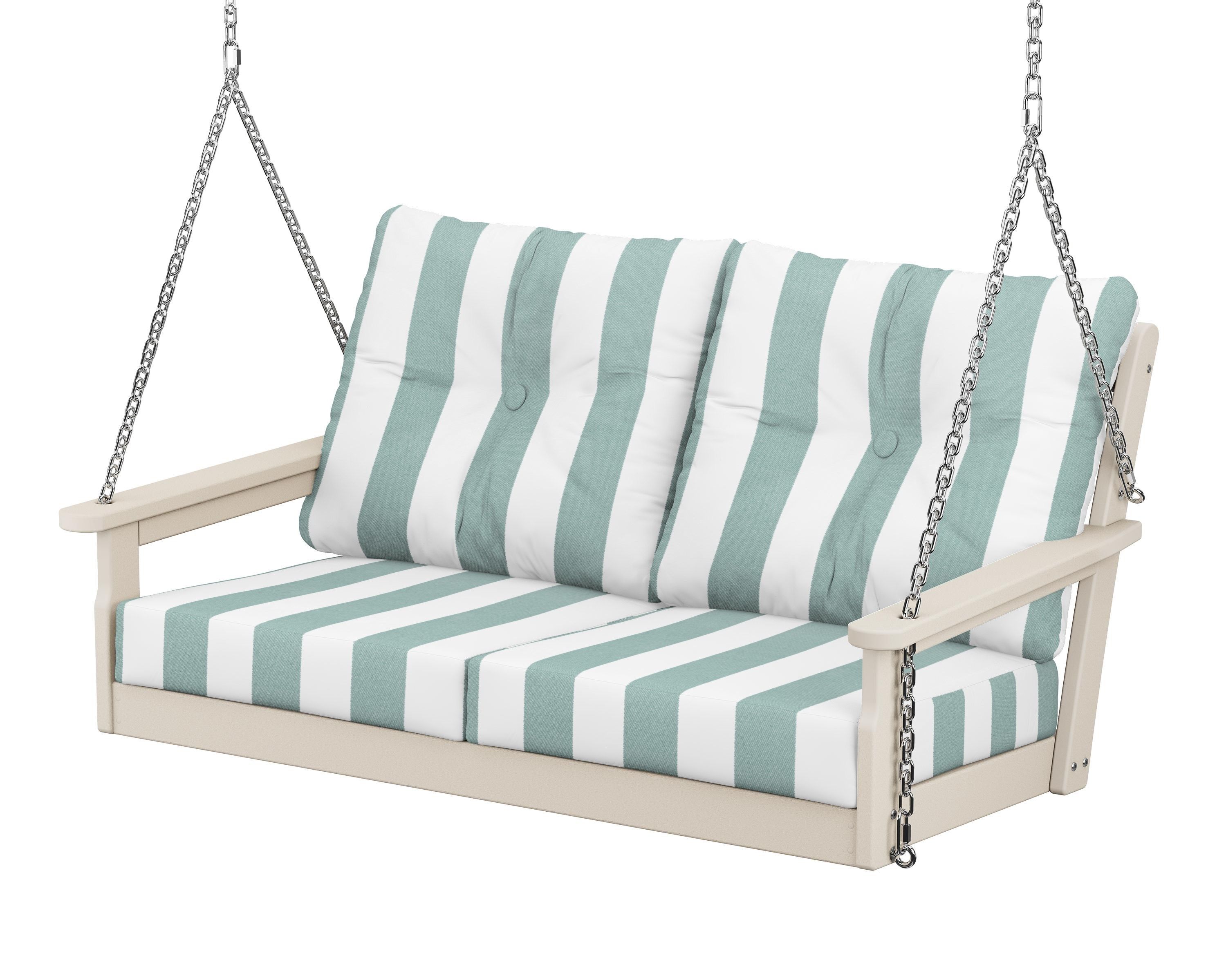 POLYWOOD® Vineyard Deep Seating Swing in Sand / Cabana Stripe Glacier Spa