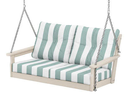 POLYWOOD® Vineyard Deep Seating Swing in Sand / Cabana Stripe Glacier Spa