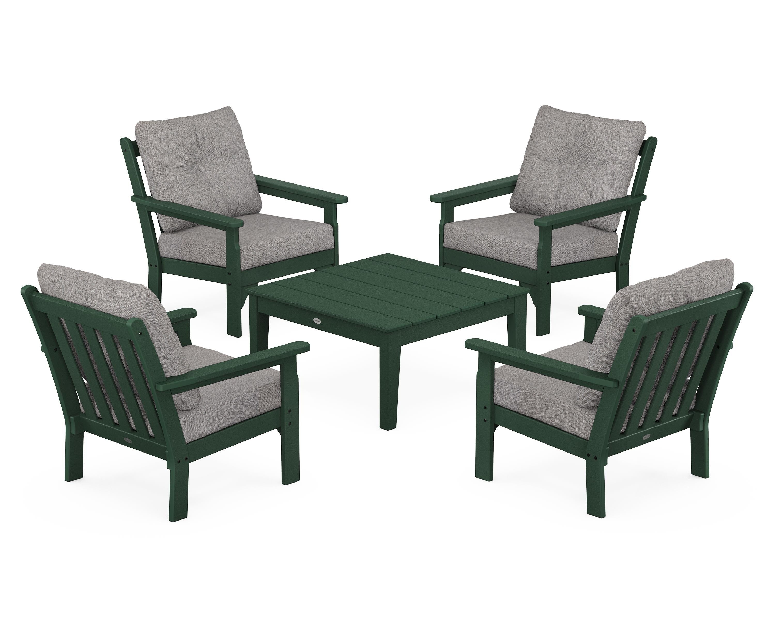 POLYWOOD® Vineyard 5-Piece Deep Seating Conversation Set in Green / Grey Mist