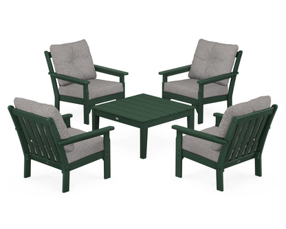 POLYWOOD® Vineyard 5-Piece Deep Seating Conversation Set in Green / Grey Mist