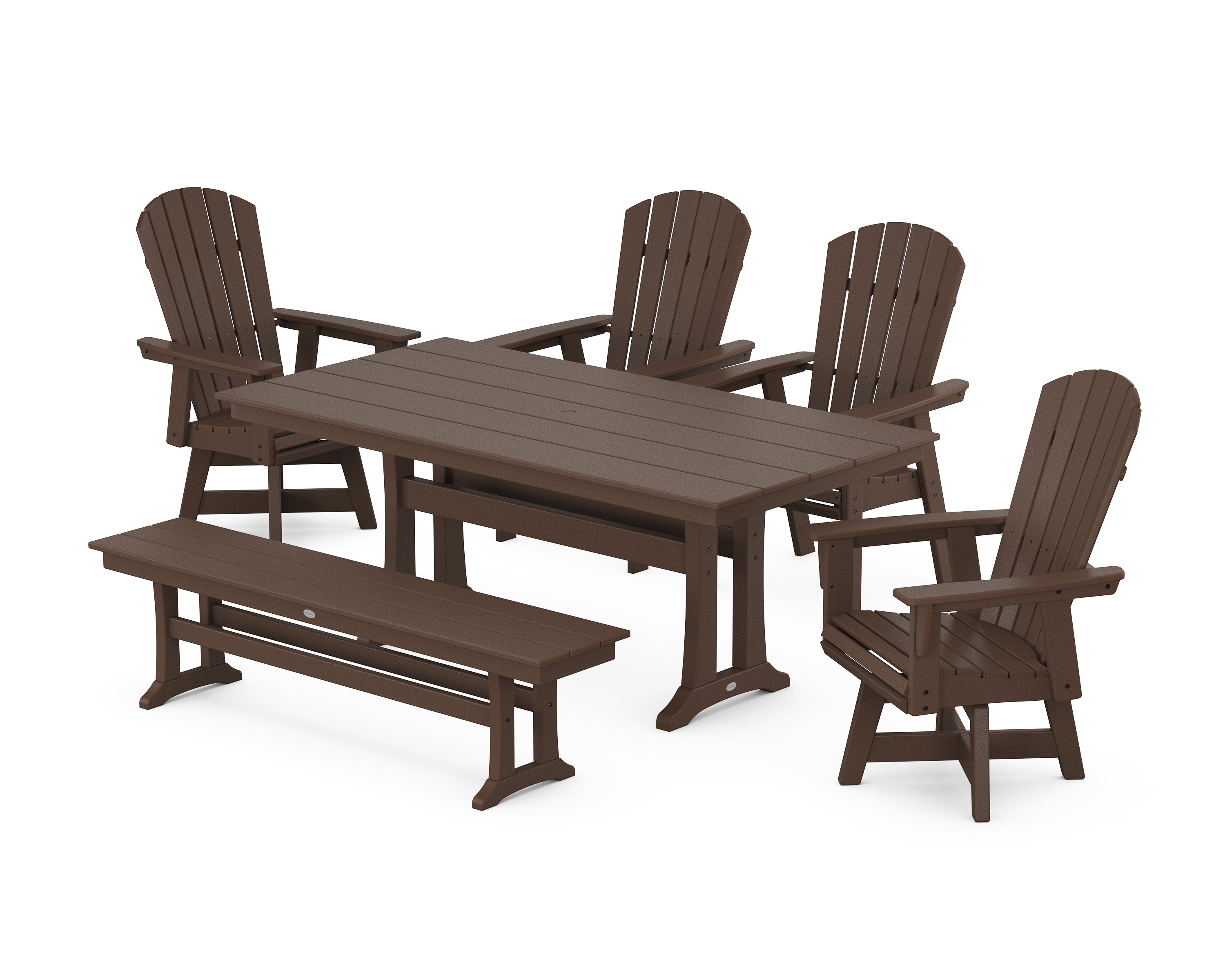 POLYWOOD® Nautical Adirondack Swivel 6-Piece Farmhouse Dining Set With Trestle Legs in Mahogany