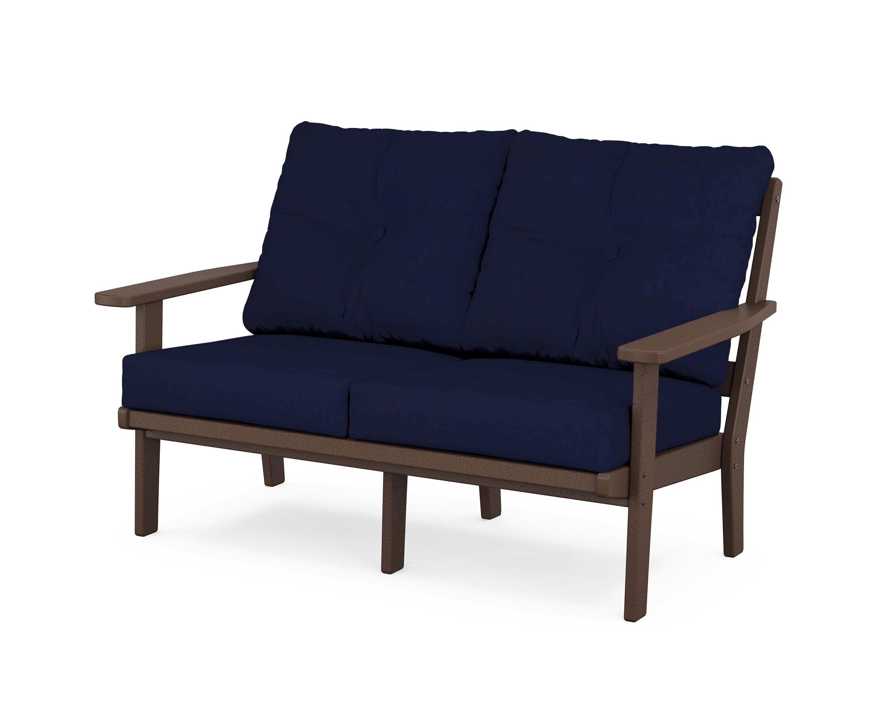POLYWOOD® Oxford Deep Seating Loveseat in Mahogany / Navy