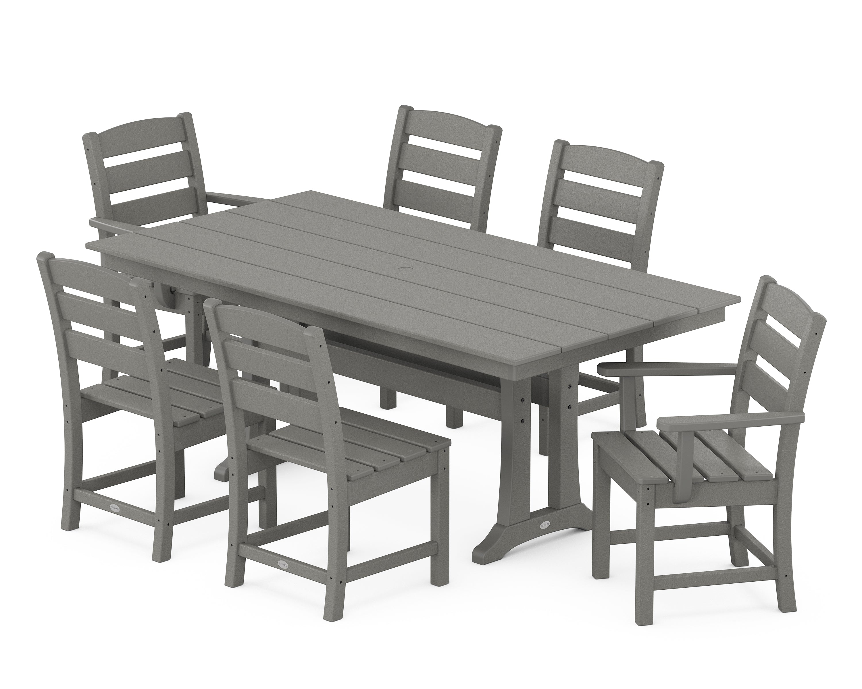 POLYWOOD® Lakeside 7-Piece Farmhouse Dining Set with Trestle Legs in Slate Grey