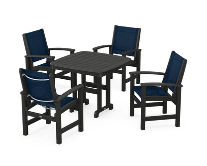POLYWOOD® Coastal 5-Piece Dining Set in Black / Navy Blue Sling