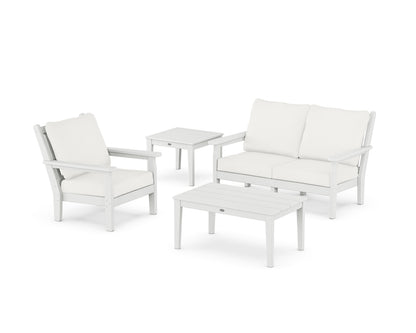 POLYWOOD® Chippendale 4-Piece Deep Seating Set in White / Natural Linen
