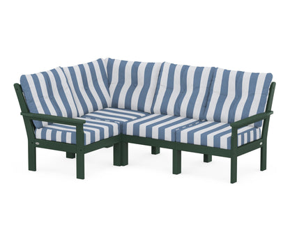 POLYWOOD® Vineyard 4-Piece Sectional in Green / Cabana Stripe Sky Blue