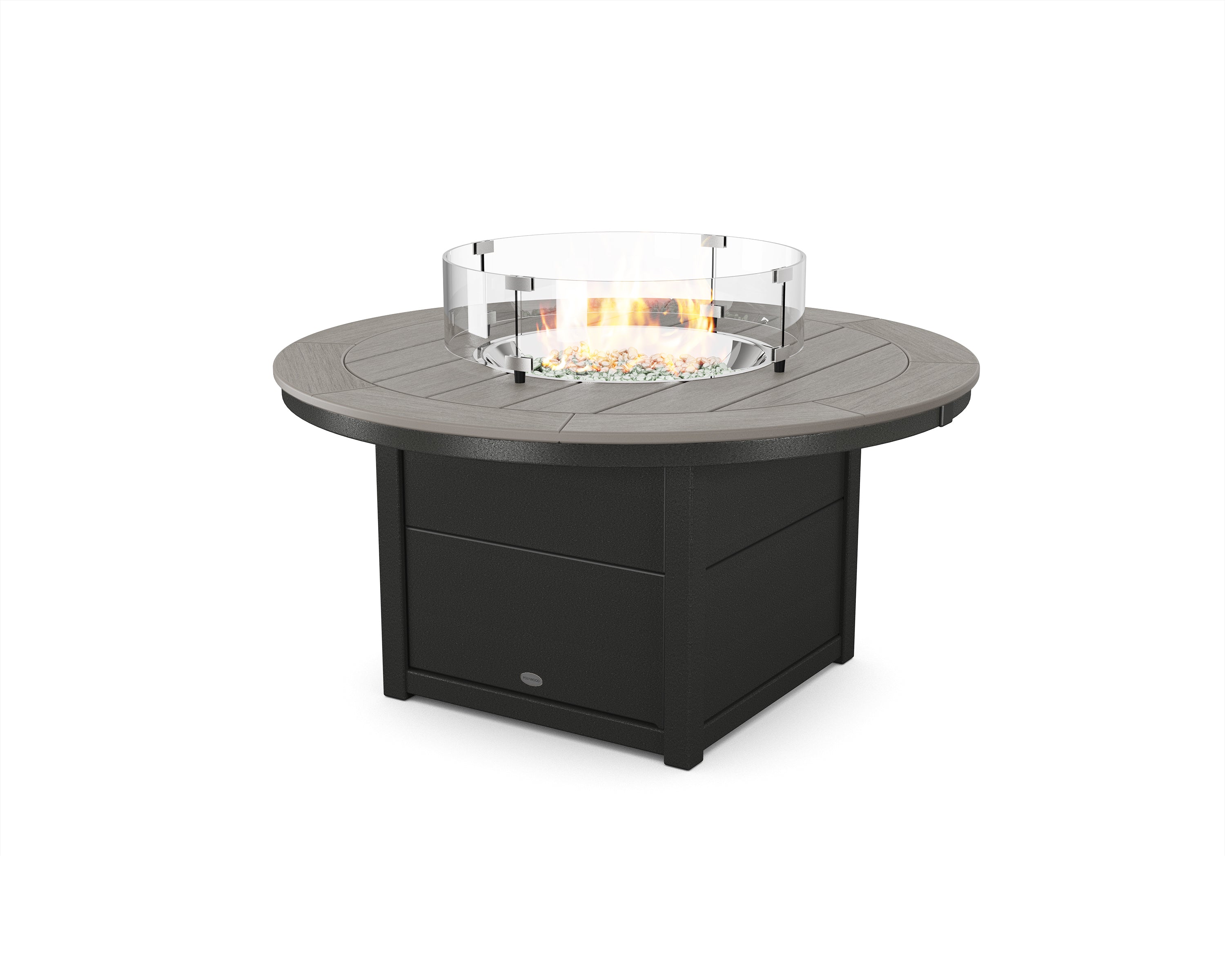 POLYWOOD® Round 48" Fire Pit Table in Black / Driftwood
