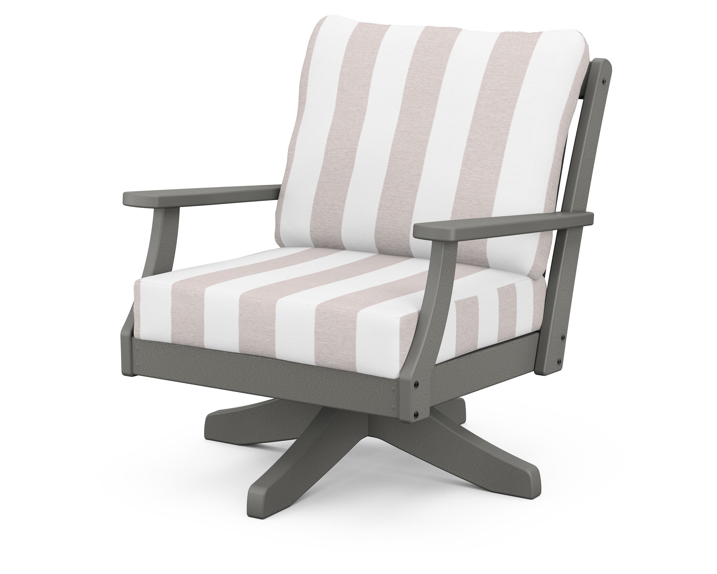 POLYWOOD® Braxton Deep Seating Swivel Chair in Slate Grey / Cabana Stripe Dune Burlap