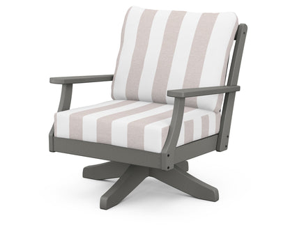 POLYWOOD® Braxton Deep Seating Swivel Chair in Slate Grey / Cabana Stripe Dune Burlap