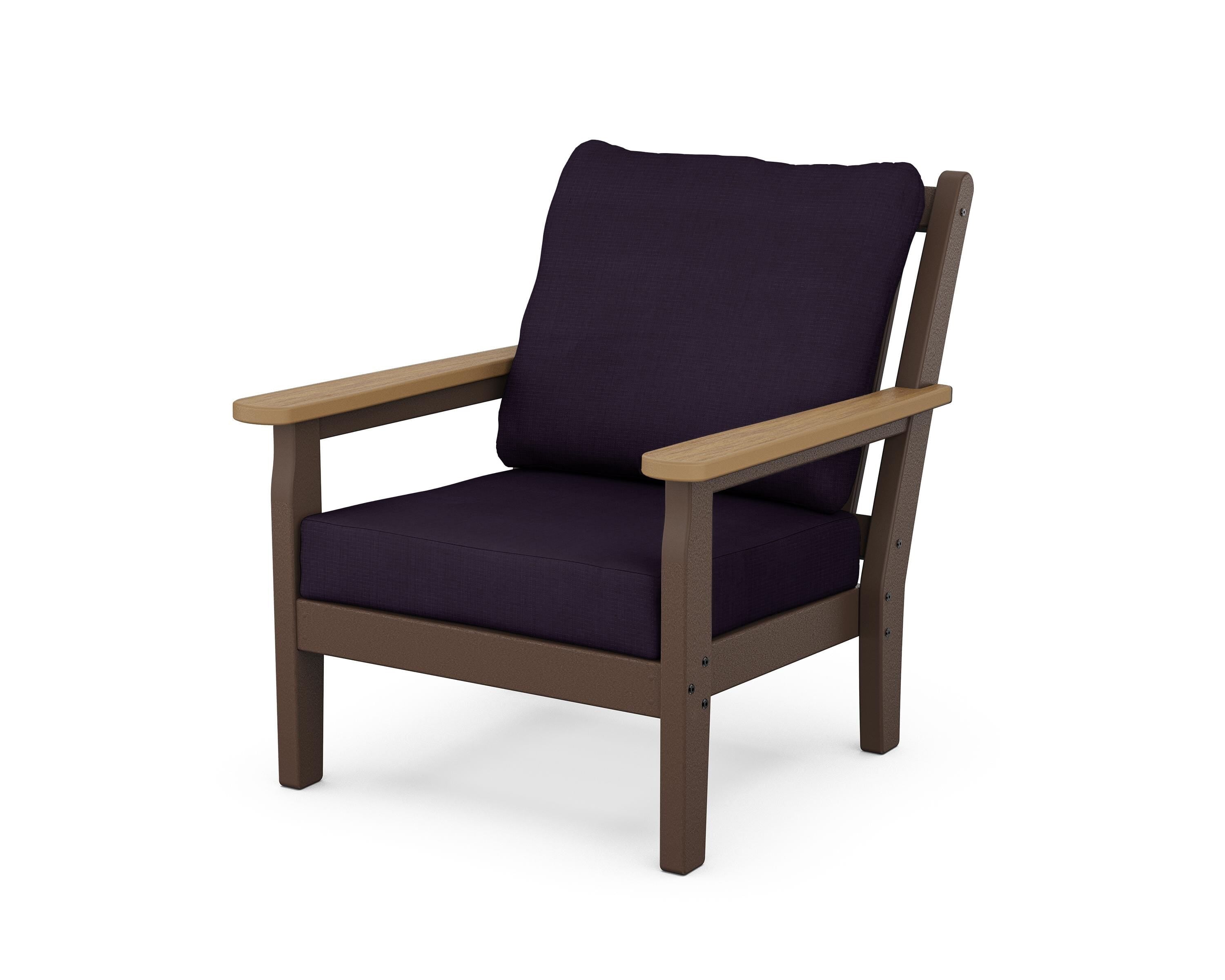 POLYWOOD® Chippendale Deep Seating Chair in Mahogany / Natural / Navy Linen