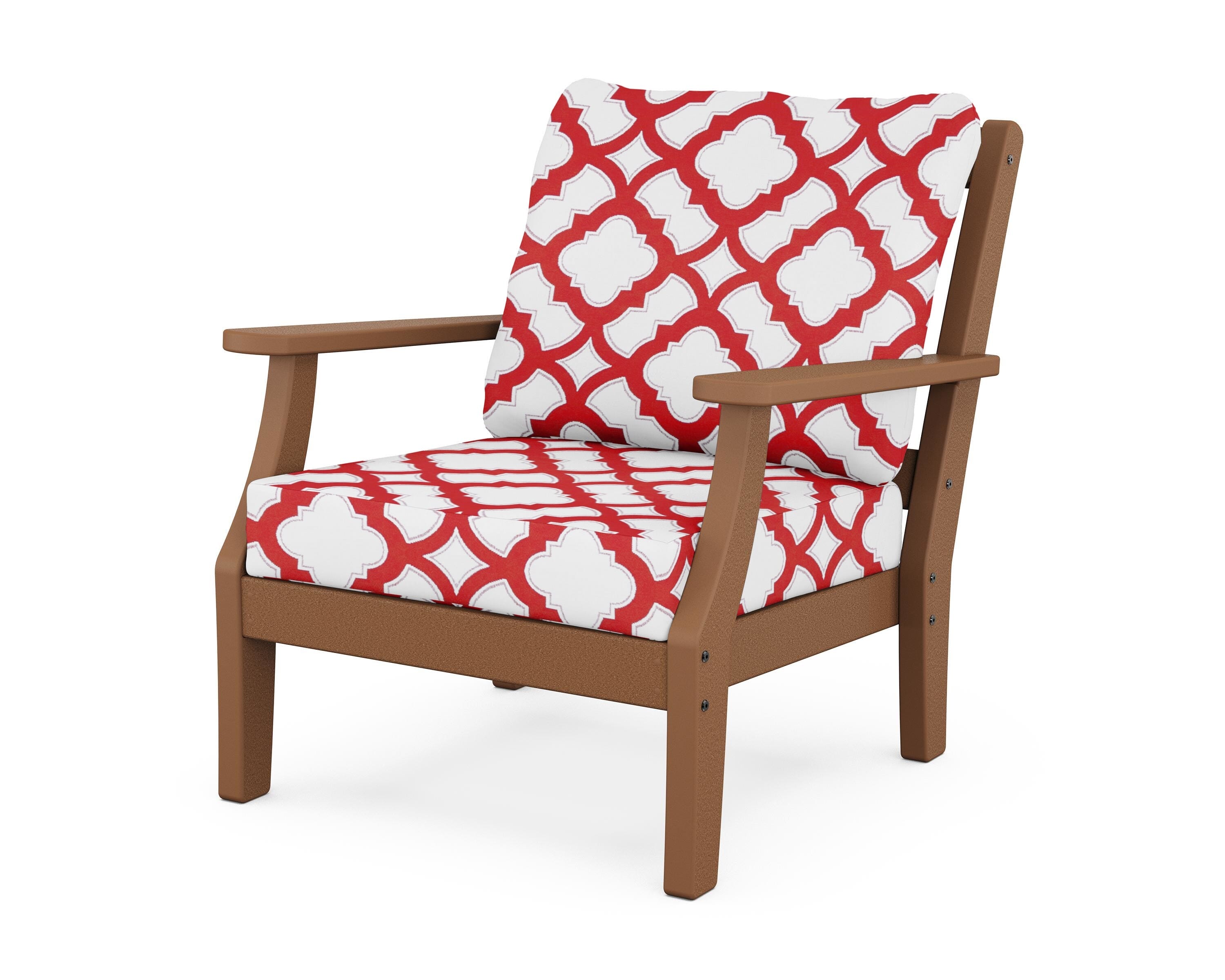 Martha Stewart by POLYWOOD® Chinoiserie Deep Seating Chair in Teak / Trellis Crimson