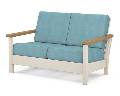 POLYWOOD® Harbour Deep Seating Loveseat in Sand / Natural / Lattice Sky Blue