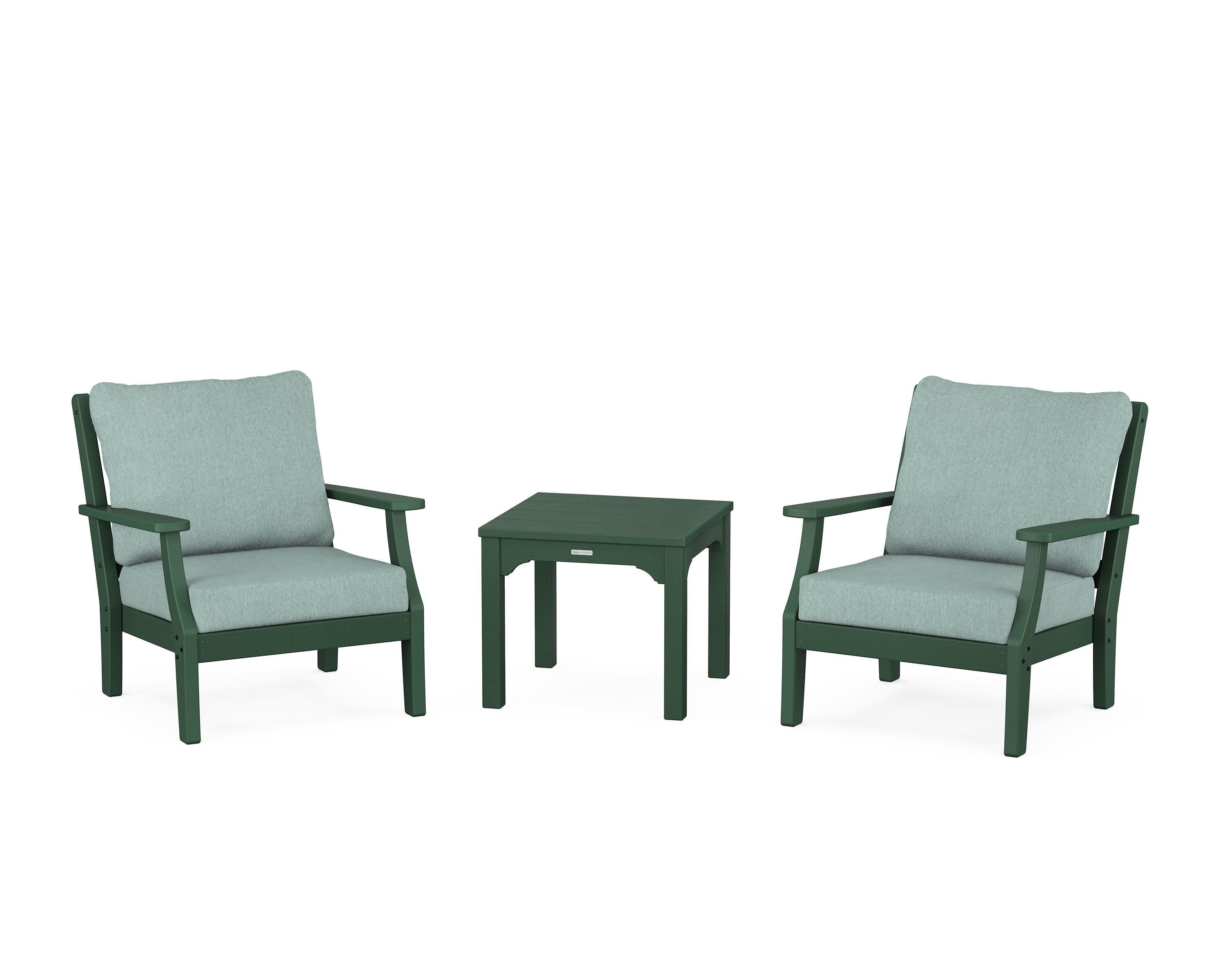 Martha Stewart by POLYWOOD® Chinoiserie 3-Piece Deep Seating Set in Green / Glacier Spa