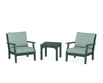 Martha Stewart by POLYWOOD® Chinoiserie 3-Piece Deep Seating Set in Green / Glacier Spa
