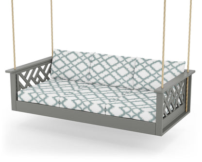 POLYWOOD® Chippendale Daybed Swing in Slate Grey / Trellis Glacier Spa