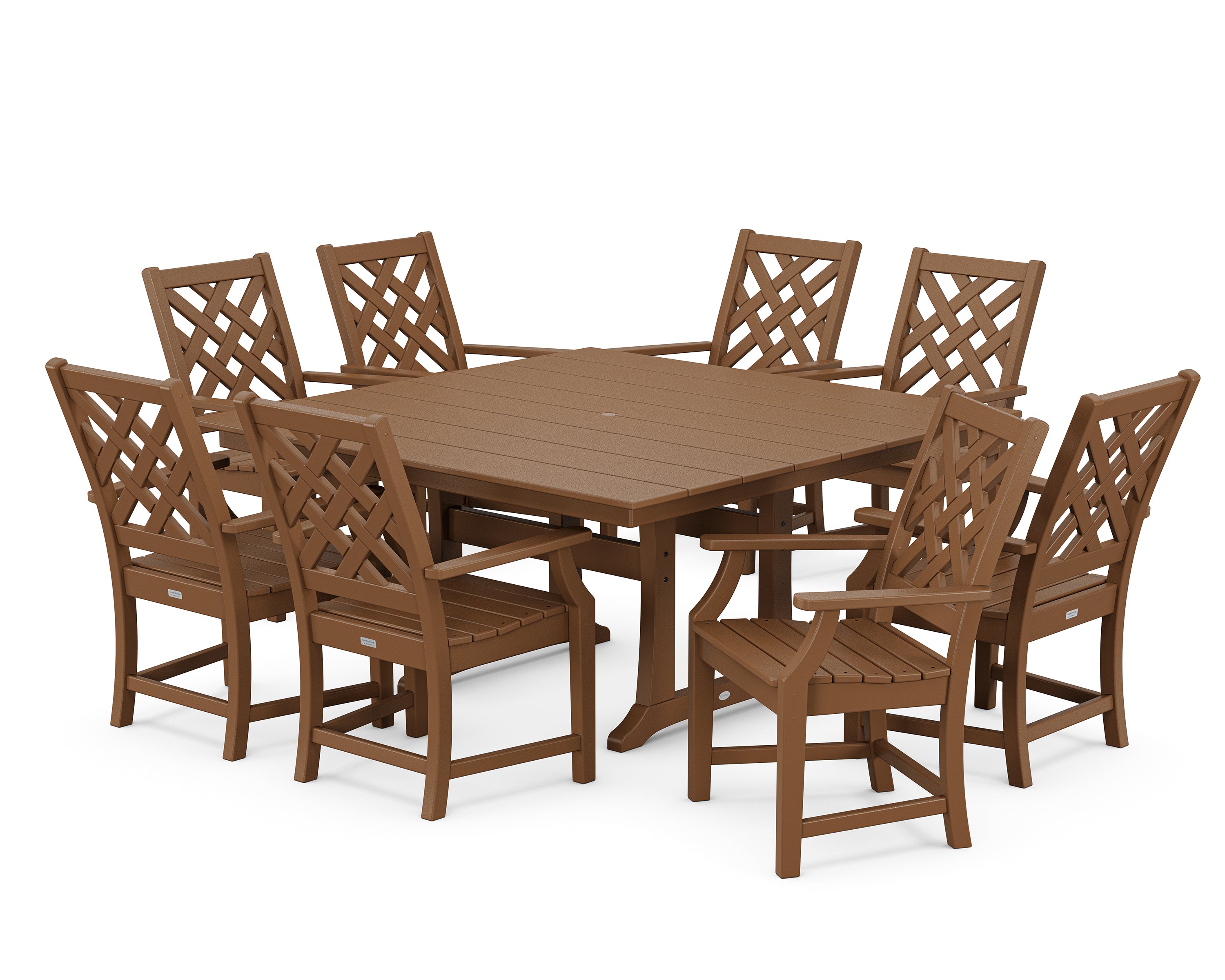 Country Living Wovendale 9-Piece Square Farmhouse Dining Set with Trestle Legs in Teak