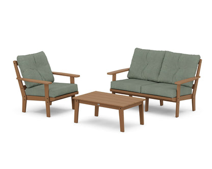 POLYWOOD® Prairie 3-Piece Deep Seating Set with Loveseat in Teak / Cast Sage