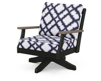 POLYWOOD® Braxton Deep Seating Swivel Chair in Black / Kona / Trellis Navy