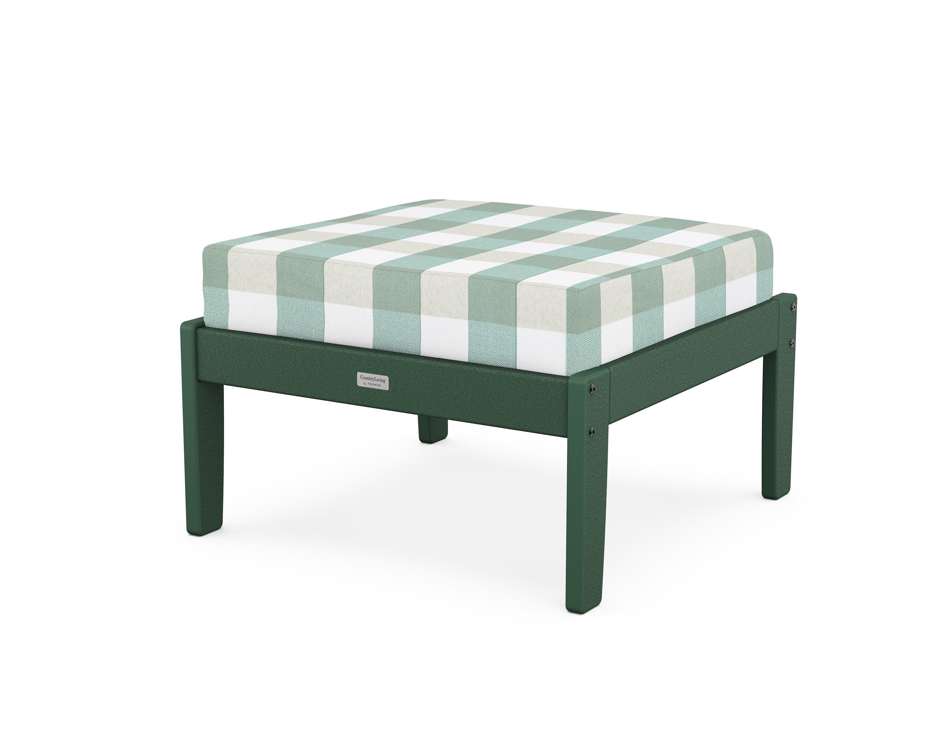 Country Living Cottage Deep Seating Ottoman in Green / Buffalo Plaid Glacier Spa