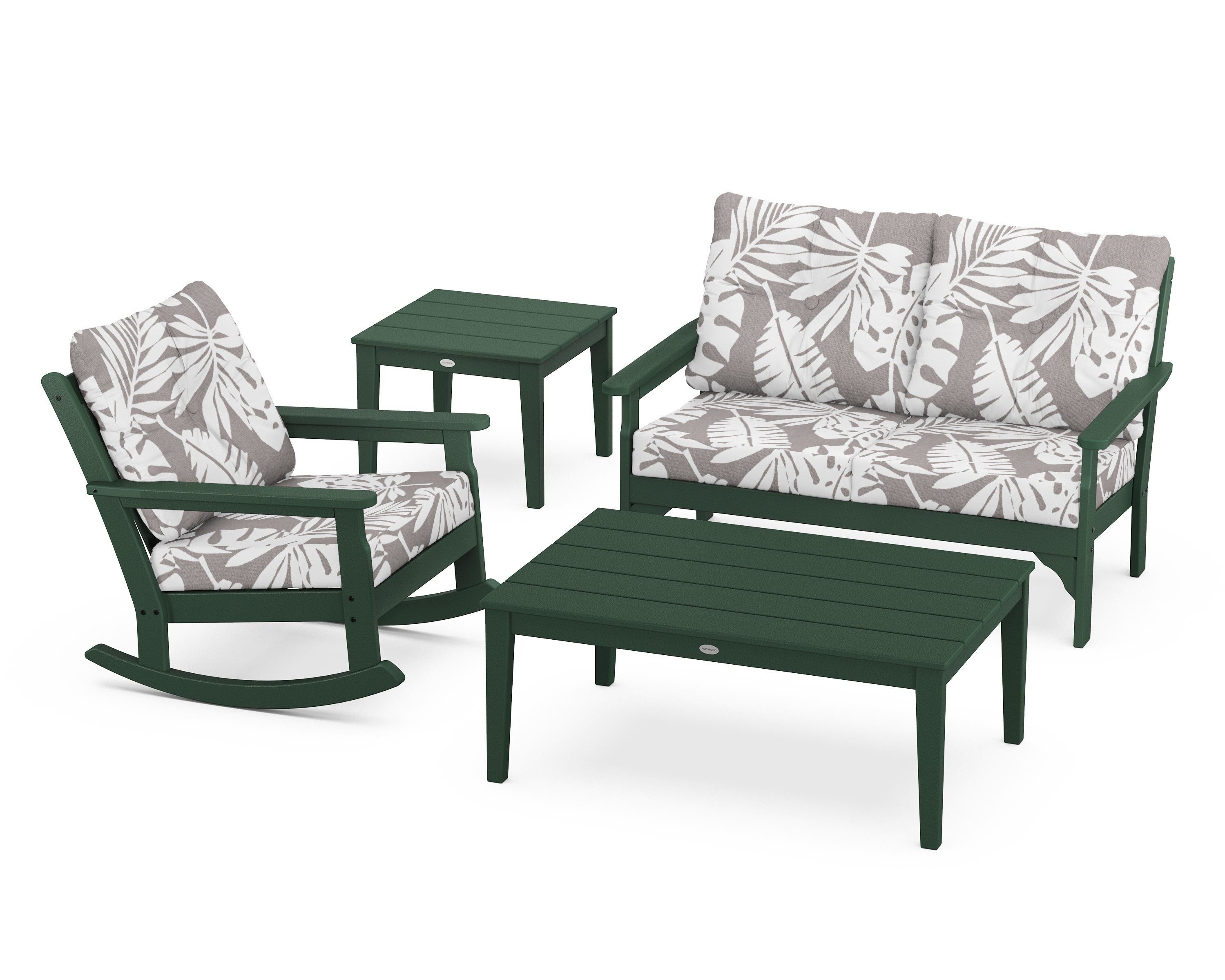 POLYWOOD® Vineyard 4-Piece Deep Seating Rocker Set in Green / Leaf Grey Mist
