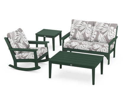POLYWOOD® Vineyard 4-Piece Deep Seating Rocker Set in Green / Leaf Grey Mist