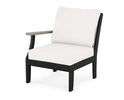 POLYWOOD® Braxton Modular Left Arm Chair in Black / Driftwood / Natural Linen