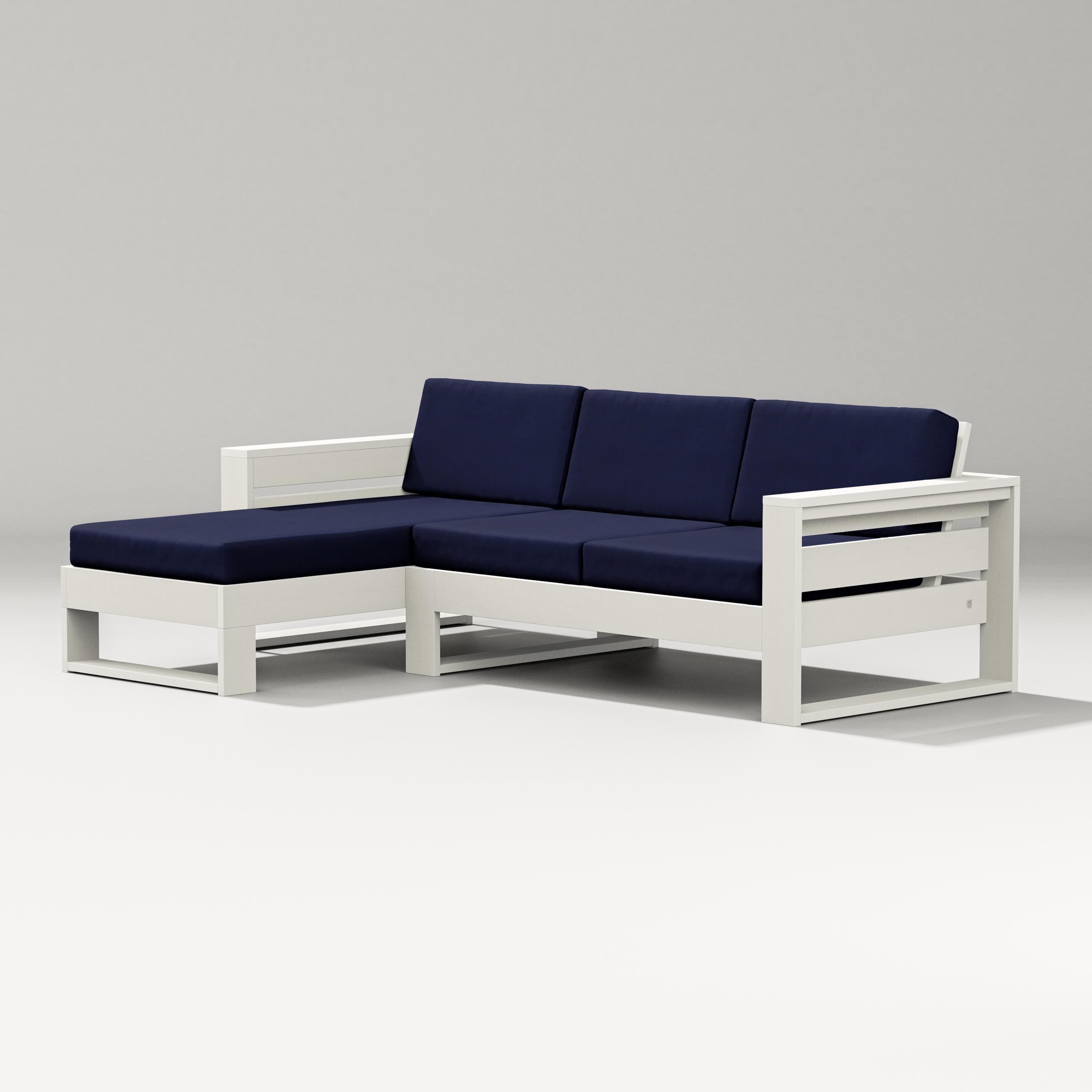 PW Designer Series Latitude Left Chaise Sectional in Vintage White / Navy