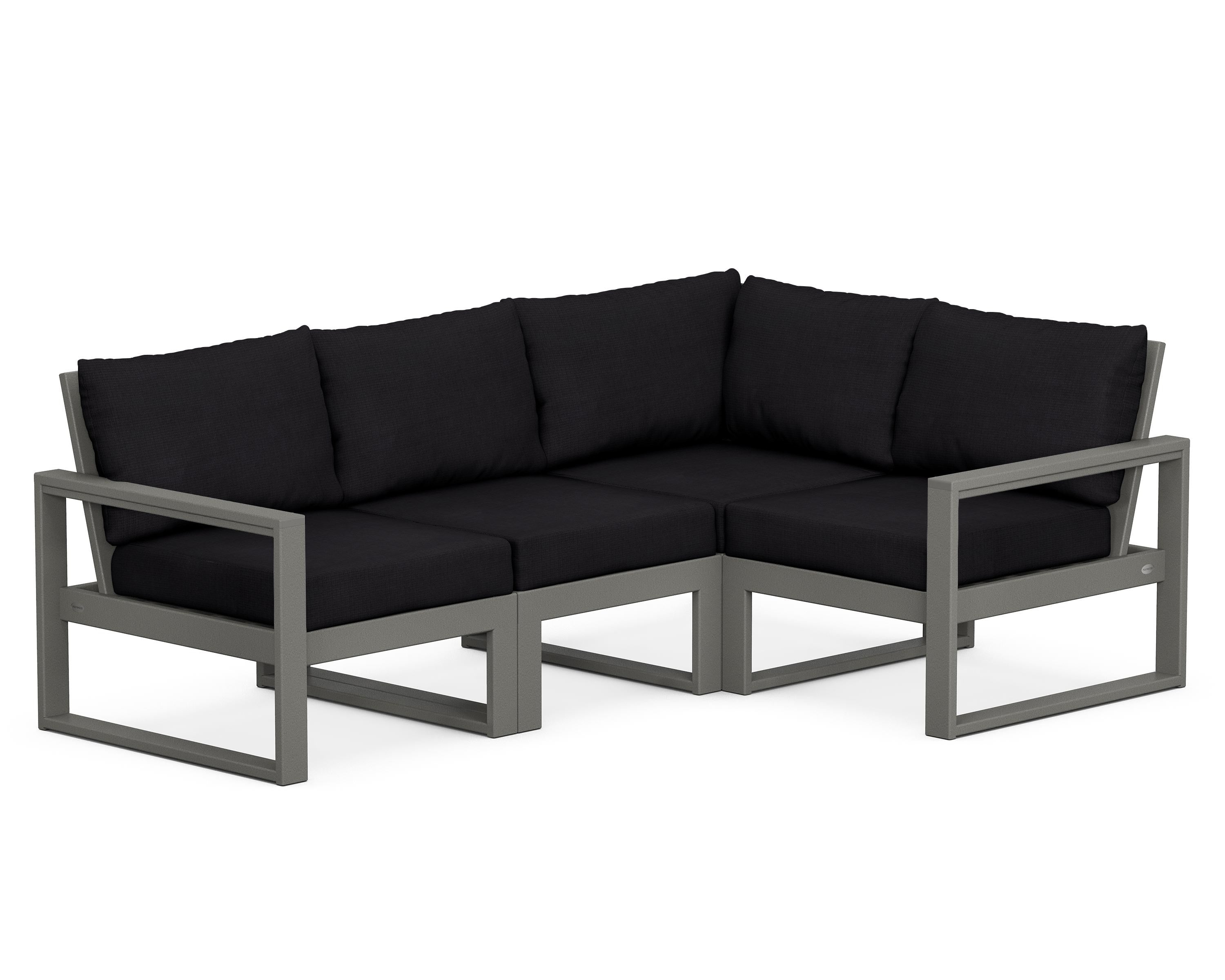 POLYWOOD® EDGE 4-Piece Modular Deep Seating Set in Slate Grey / Midnight Linen
