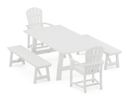POLYWOOD® Palm Coast 5-Piece Rustic Farmhouse Dining Set With Benches in White