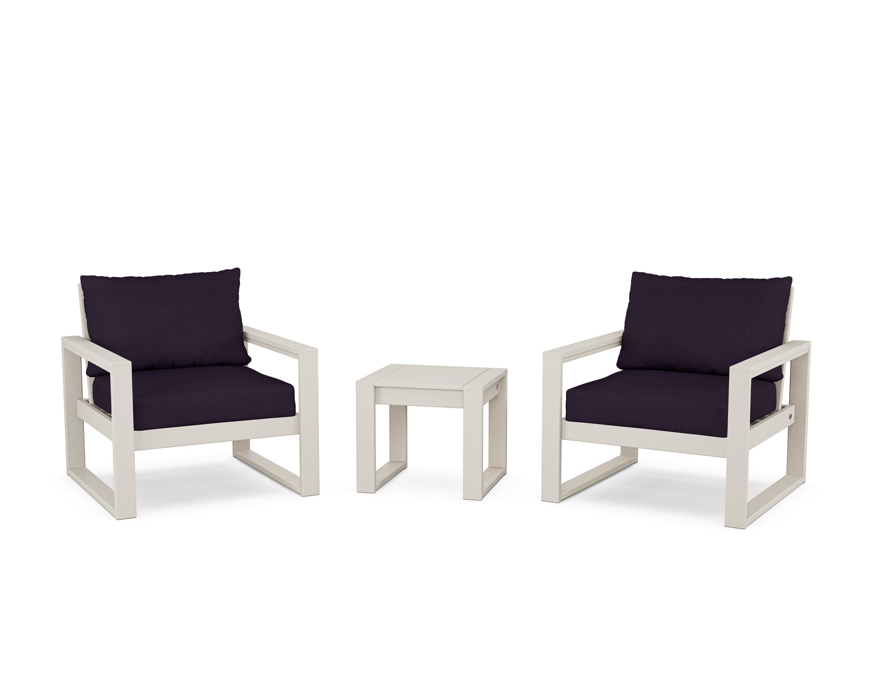 POLYWOOD® EDGE Sectional 3-Piece Deep Seating Set in Sand / Navy Linen