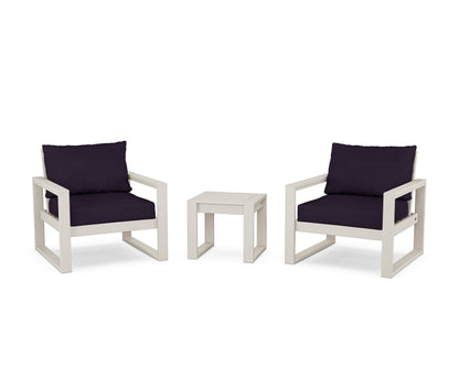 POLYWOOD® EDGE Sectional 3-Piece Deep Seating Set in Sand / Navy Linen