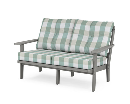 POLYWOOD® Mission Deep Seating Loveseat in Slate Grey / Buffalo Plaid Glacier Spa