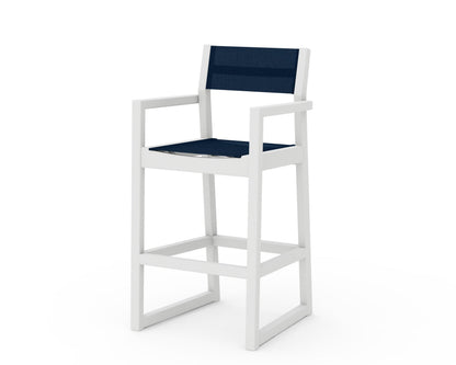 POLYWOOD® EDGE Sling Bar Arm Chair in White / Navy Blue Sling