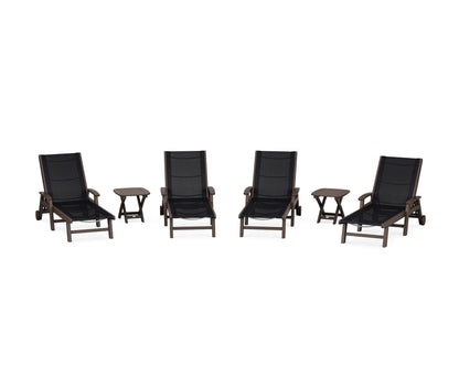 POLYWOOD® Coastal Chaise 6-Piece Set with Wheels in Mahogany / Black Sling