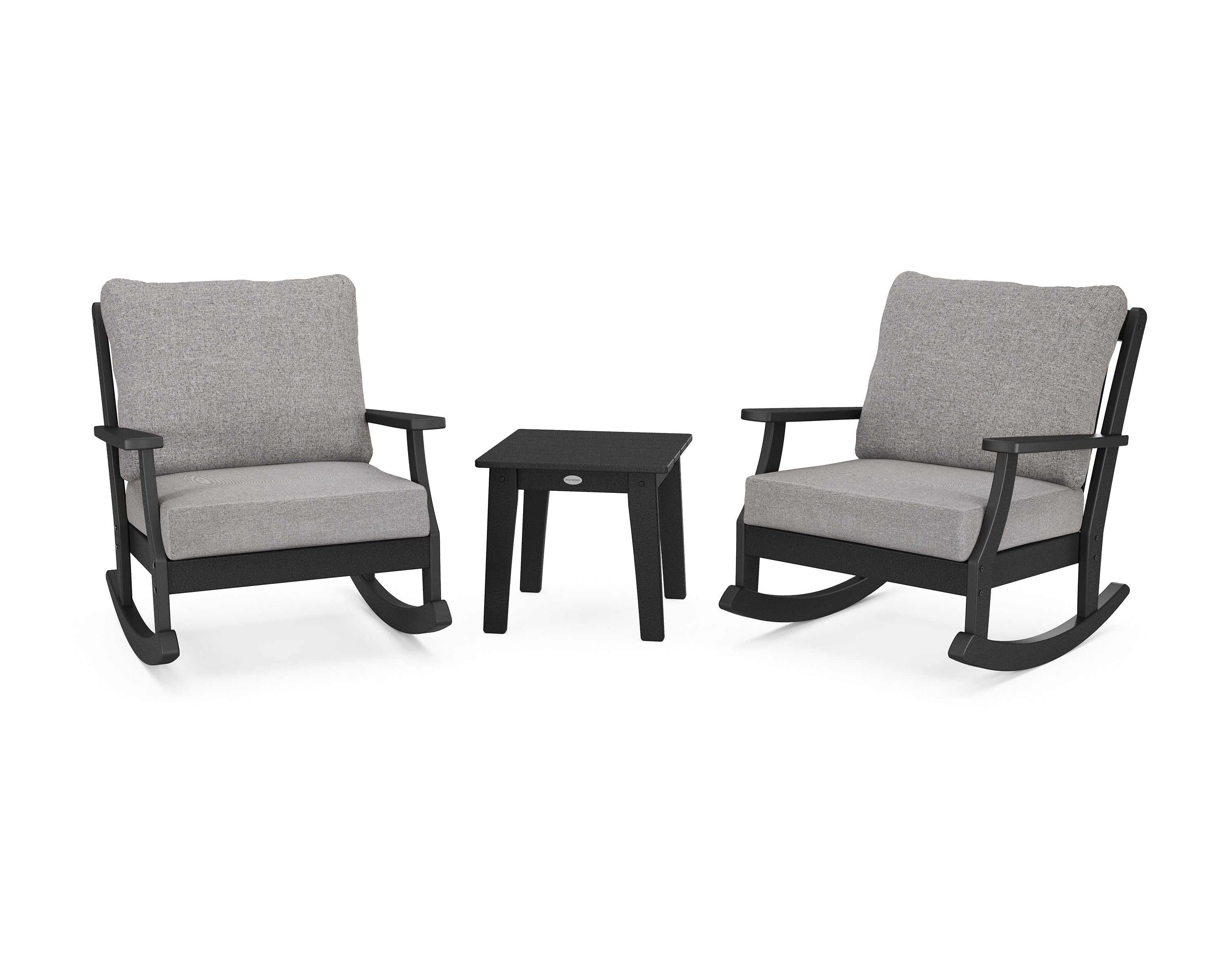 POLYWOOD® Braxton 3-Piece Deep Seating Rocker Set in Black / Grey Mist