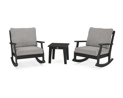 POLYWOOD® Braxton 3-Piece Deep Seating Rocker Set in Black / Grey Mist