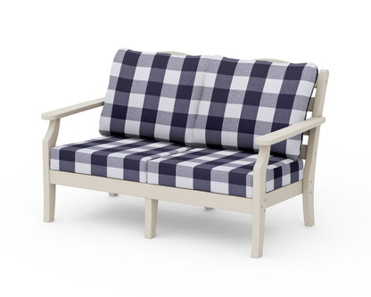 Draper James™ by  POLYWOOD® Savannah Deep Seating Loveseat in Sand / Buffalo Plaid Navy